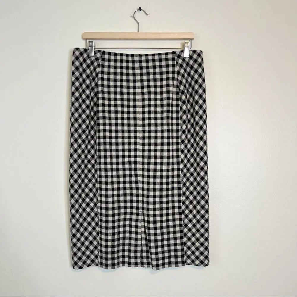 J. Jill Ponte Black and White Gingham Check Pencil Skirt Size Medium Pull on